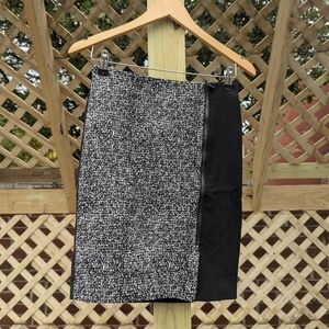 Ann Taylor Petite Black & White Wool Blend Split Tweed Zip Up Pencil Skirt